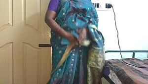Desi indian tamil telugu kannada malayalam hindi horny cheating wife vanitha wearing blue colour saree showing big boobs and shaved pussy press hard boobs press nip rubbing pussy masturbation