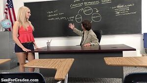 Hot Blonde Schoolgirl Sucks and Fucks Her Teacher!