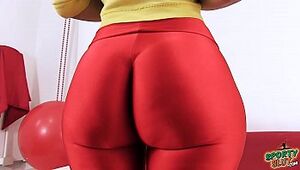HUGE ASS TINY WAIST in Tight Red Spandex Leggings FIONA from SportySlut.com