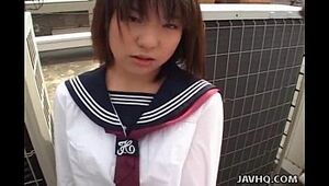 Japanese schoolgirl sucks cock Uncensored