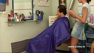 Mature man seduced by a young naughty hairdresser
