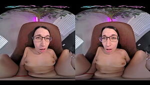 Adorable brunette in glasses gets off with her toys in VR